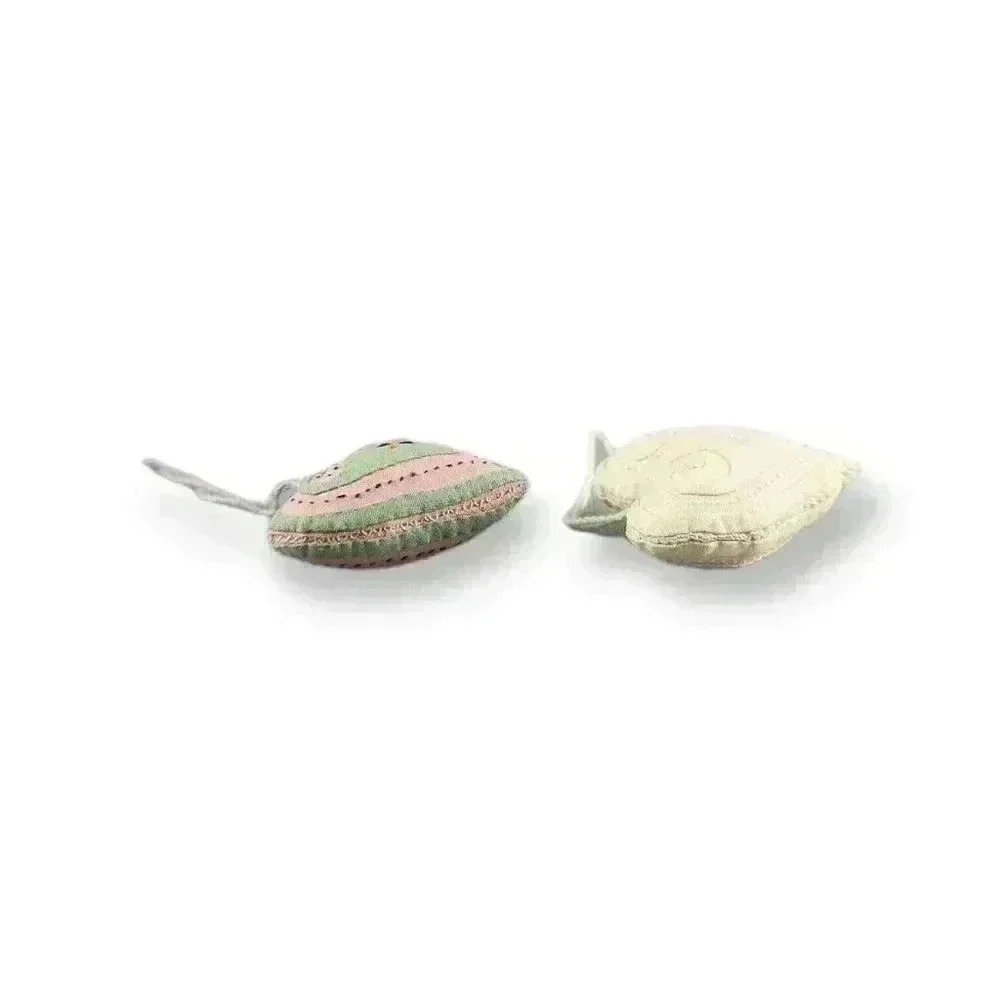 Stitched Fabric Off White & Green and Pink Heart Christmas Tree Ornaments (Pair) - Picture 4 of 6